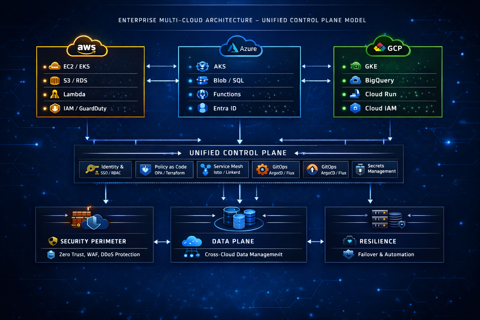 Enterprise Multi-Cloud Architecture — Unified Control Plane Model
